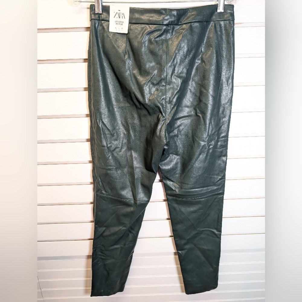 Zara Faux Leather High Waisted Hi-Rise Legging Green - Large NWT - Picture 5 of 9